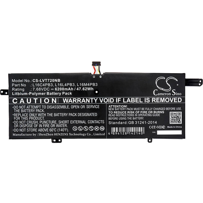 7.68V, 6200mAh, Li-Polymer Battery fits Lenovo, Ideapad 720s, Ideapad 720s-13, 47.616Wh