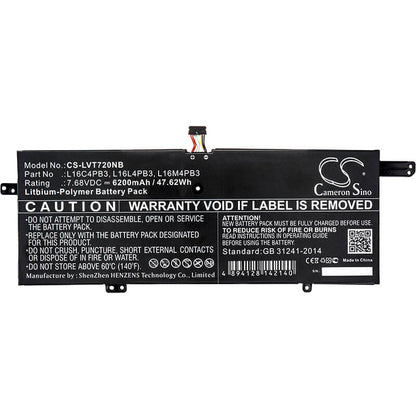 7.68V, 6200mAh, Li-Polymer Battery fits Lenovo, Ideapad 720s, Ideapad 720s-13, 47.616Wh