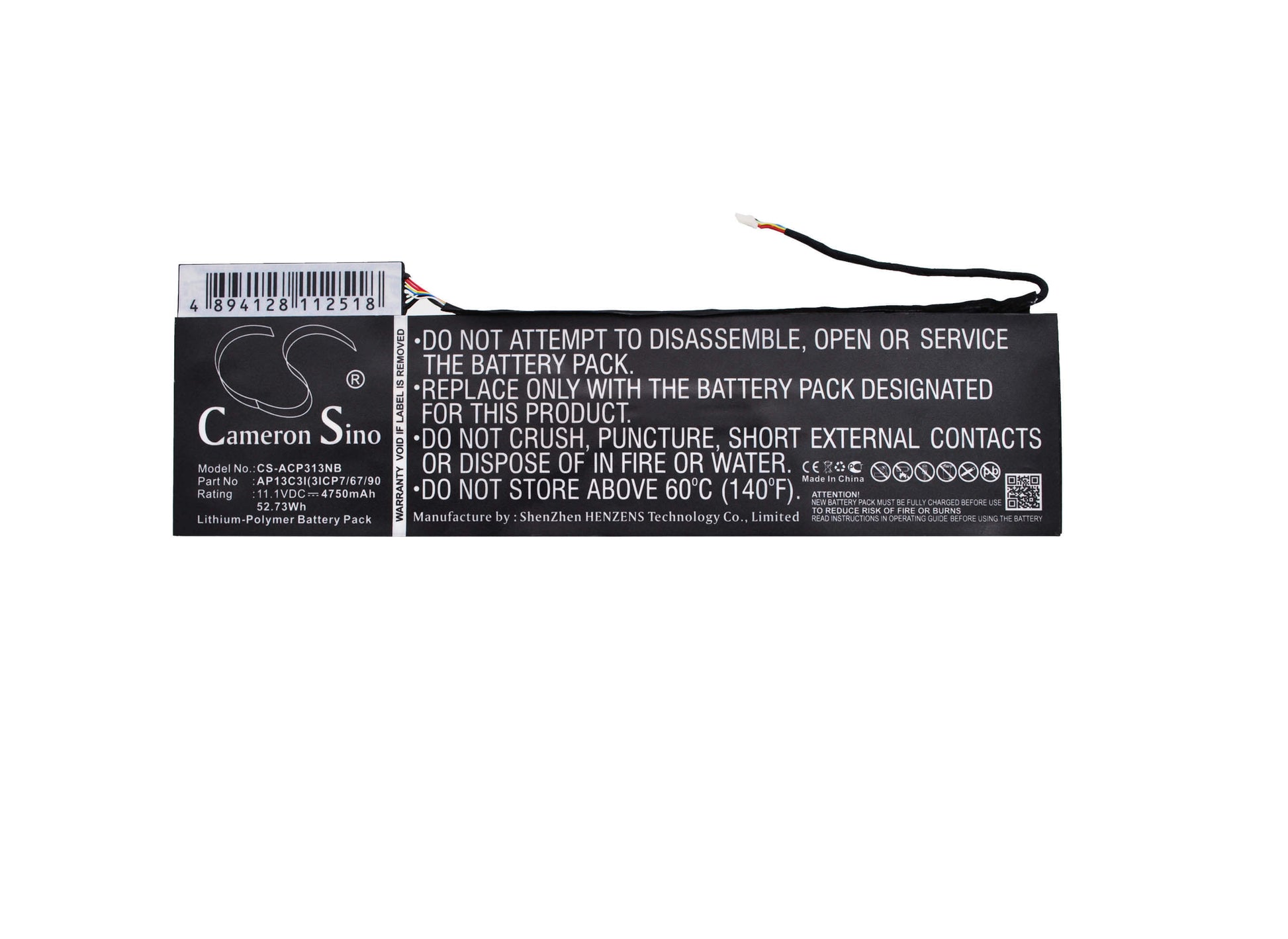 11.1V, 4750mAh, Li-Polymer Battery fits Acer, Aspire P3-131, Aspire P3-131-4602, 52.725Wh