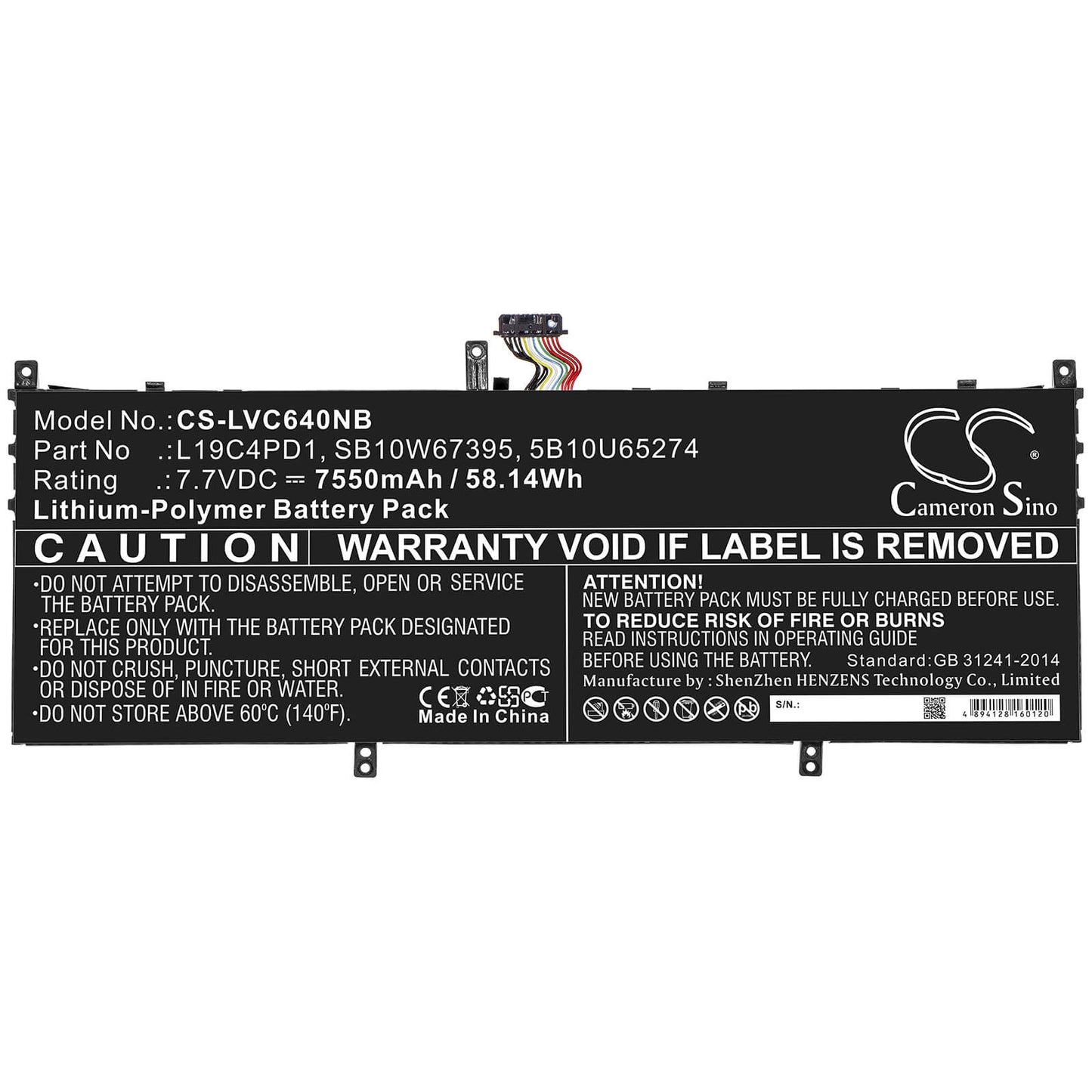 7.7V, 7550mAh, Li-Polymer Battery fits Lenovo, Yoga C640 13, Yoga C640 13iml, 58.135Wh