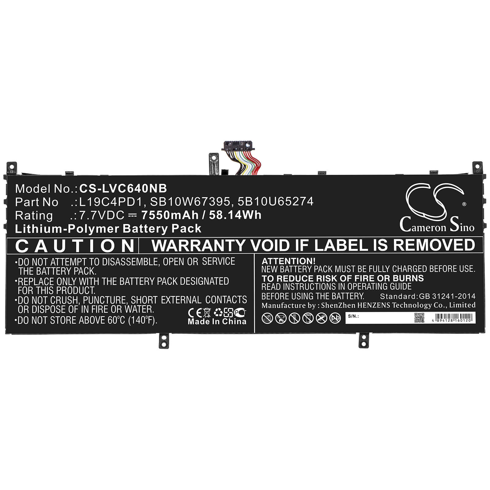 7.7V, 7550mAh, Li-Polymer Battery fits Lenovo, Yoga C640 13, Yoga C640 13iml, 58.135Wh