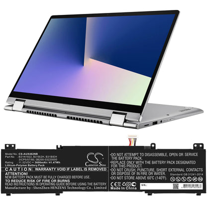 11.52V, 3600mAh, Li-Polymer Battery fits Asus, Um462da, Ux462, 41.472Wh
