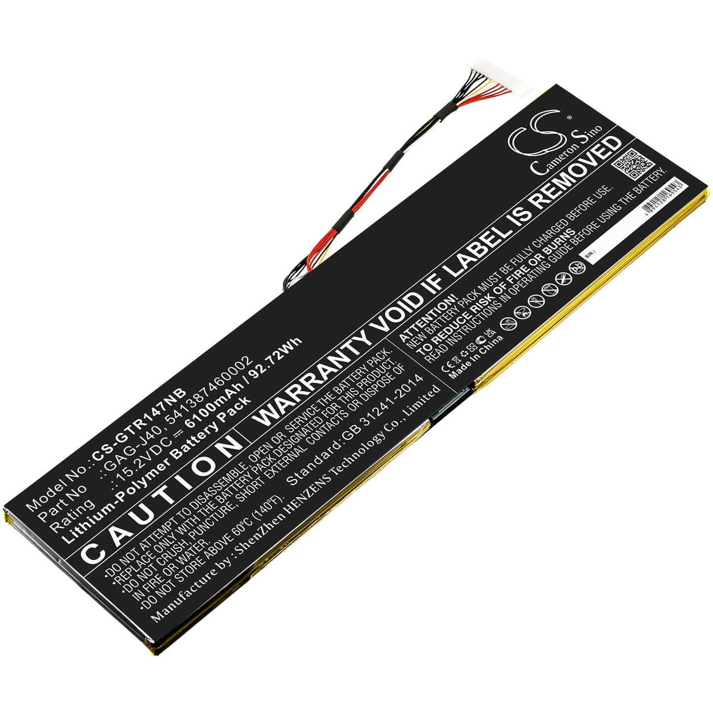 15.2V, 6100mAh, Li-Polymer Battery fits Gigabyte, Aero 14, Aero 14 P64wv7-de325tb, 92.72Wh