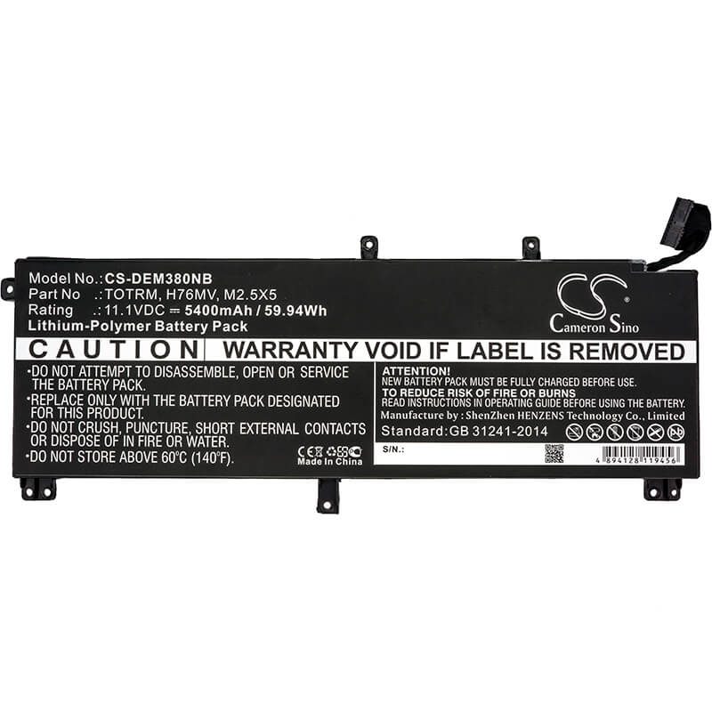 11.1V, 5400mAh, Li-Polymer Battery fits Dell, Precision M3800, Xps 15 9530, 59.94Wh