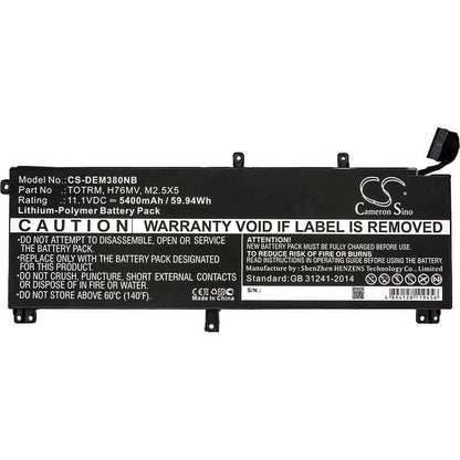 11.1V, 5400mAh, Li-Polymer Battery fits Dell, Precision M3800, Xps 15 9530, 59.94Wh