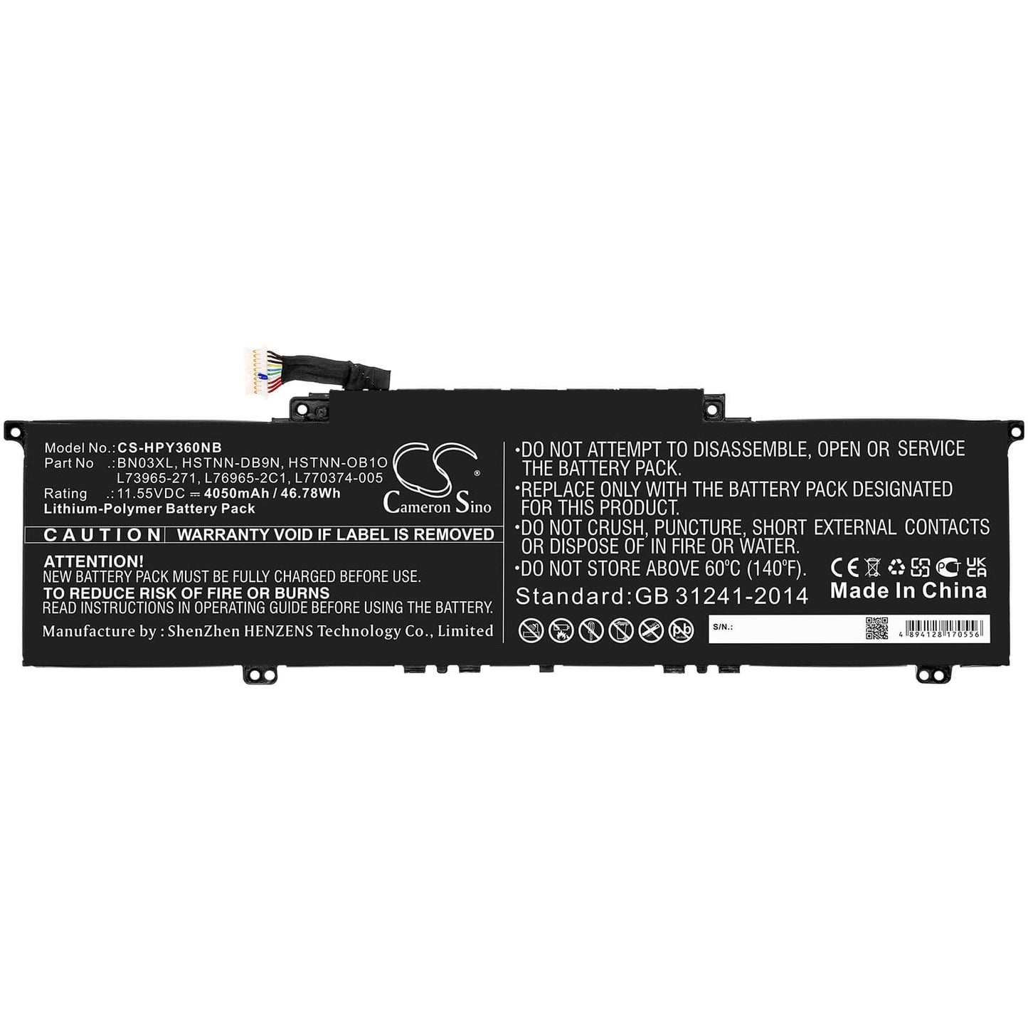 11.55V, 4050mAh, Li-Polymer Battery fits Hp, Envy 13 13-ba0003nu, Envy 13 13-ba0004nu, 46.7775Wh