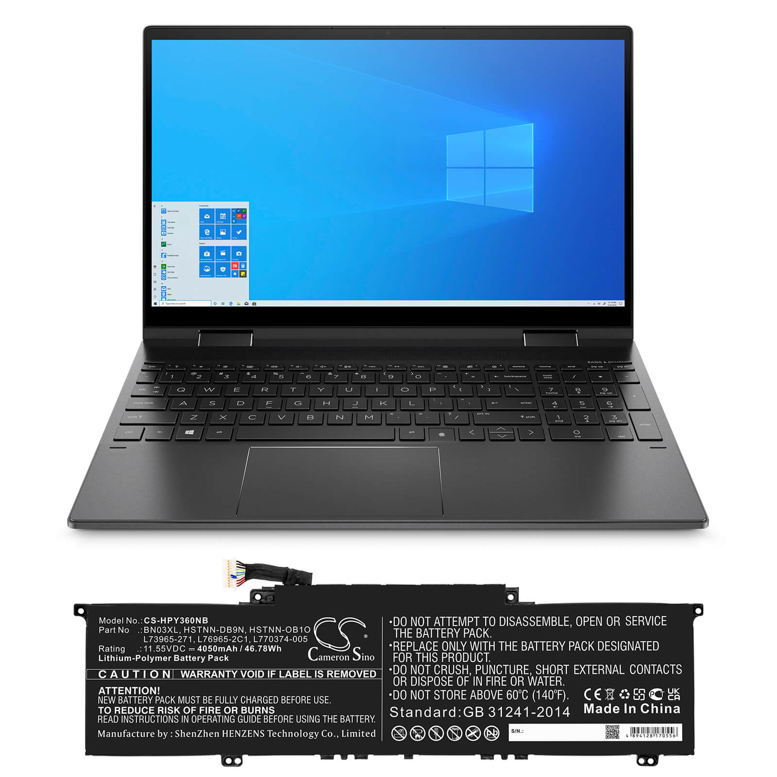 11.55V, 4050mAh, Li-Polymer Battery fits Hp, Envy 13 13-ba0003nu, Envy 13 13-ba0004nu, 46.7775Wh