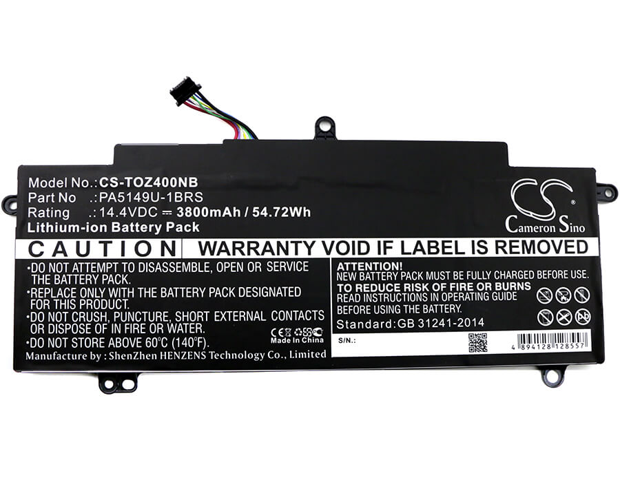 14.4V, 3800mAh, Li-ion Battery fits Toshiba, Tecra Z40-a-10k, Tecra Z40-a-10t, 54.72Wh