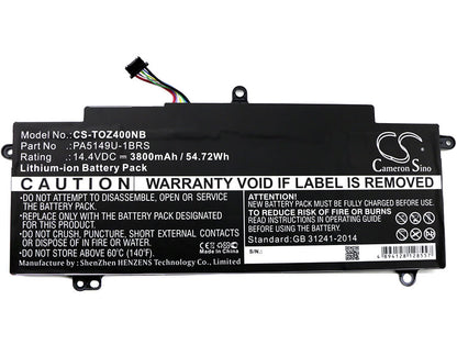 14.4V, 3800mAh, Li-ion Battery fits Toshiba, Tecra Z40-a-10k, Tecra Z40-a-10t, 54.72Wh