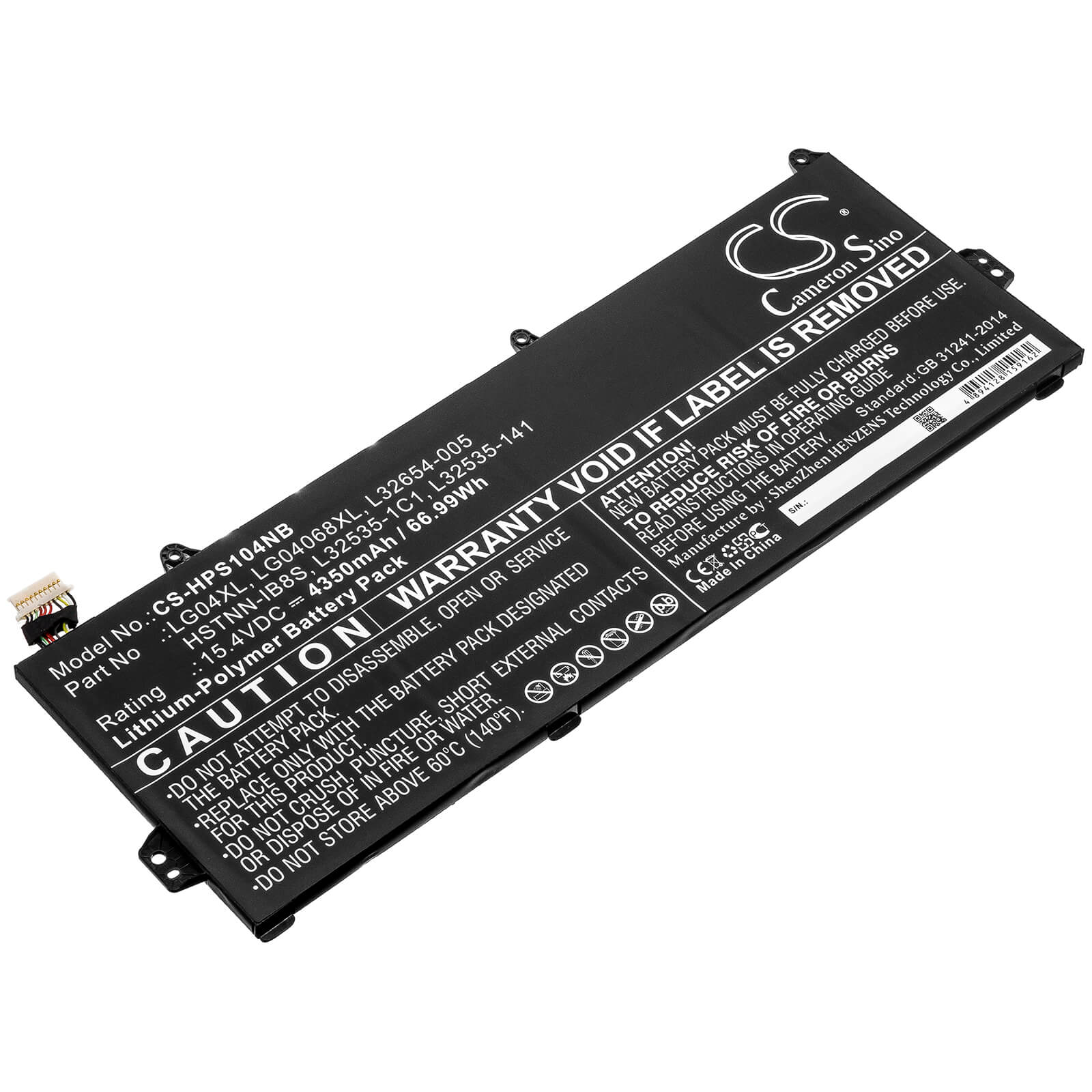 15.4V, 4350mAh, Li-Polymer Battery fits Hp, Pavilion 15-cs1001la, Pavilion 15-cs1002la, 66.99Wh