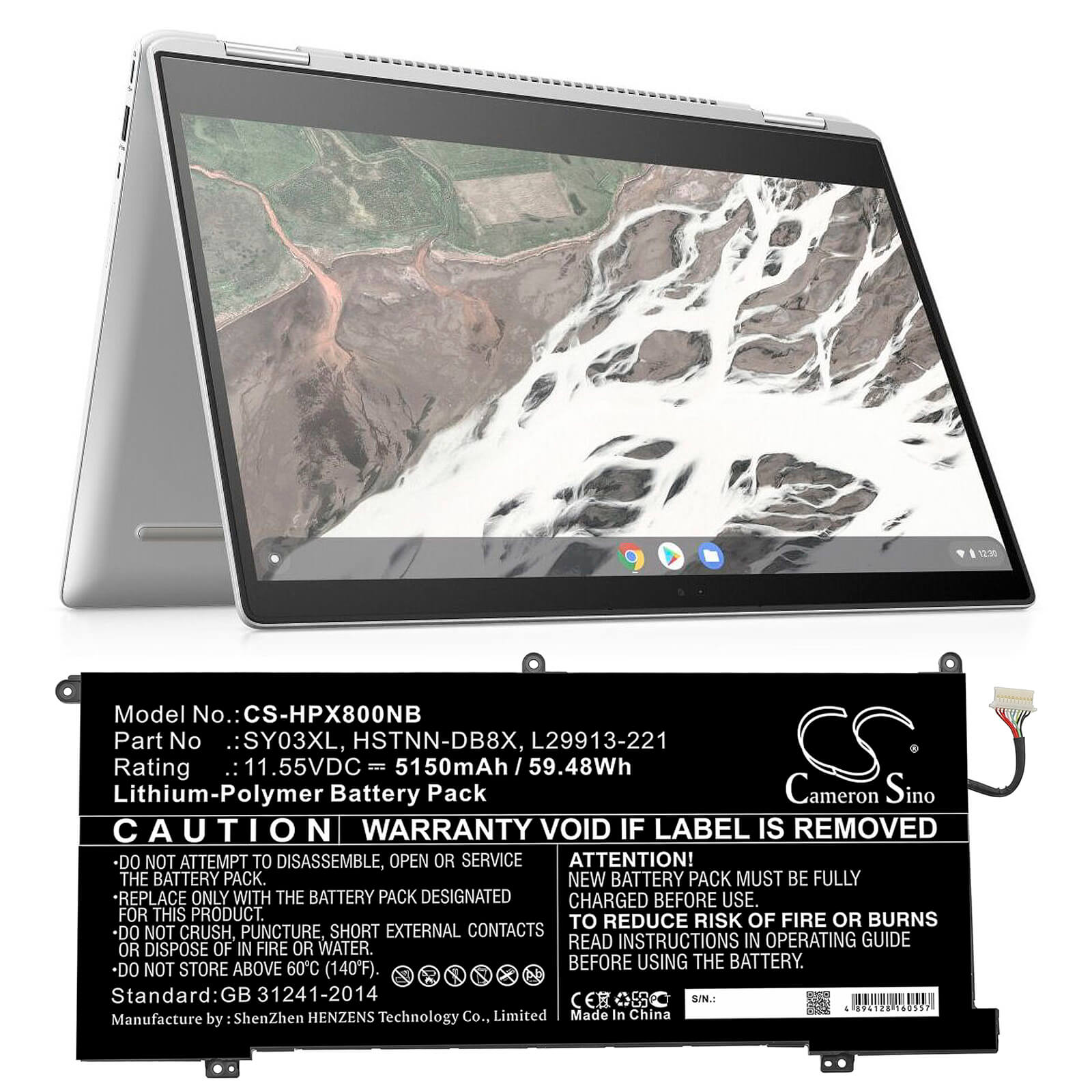 11.55V, 5150mAh, Li-Polymer Battery fits Hp, Chromebook X360 14 G1, Chromebook X360 14-da, 59.4825Wh