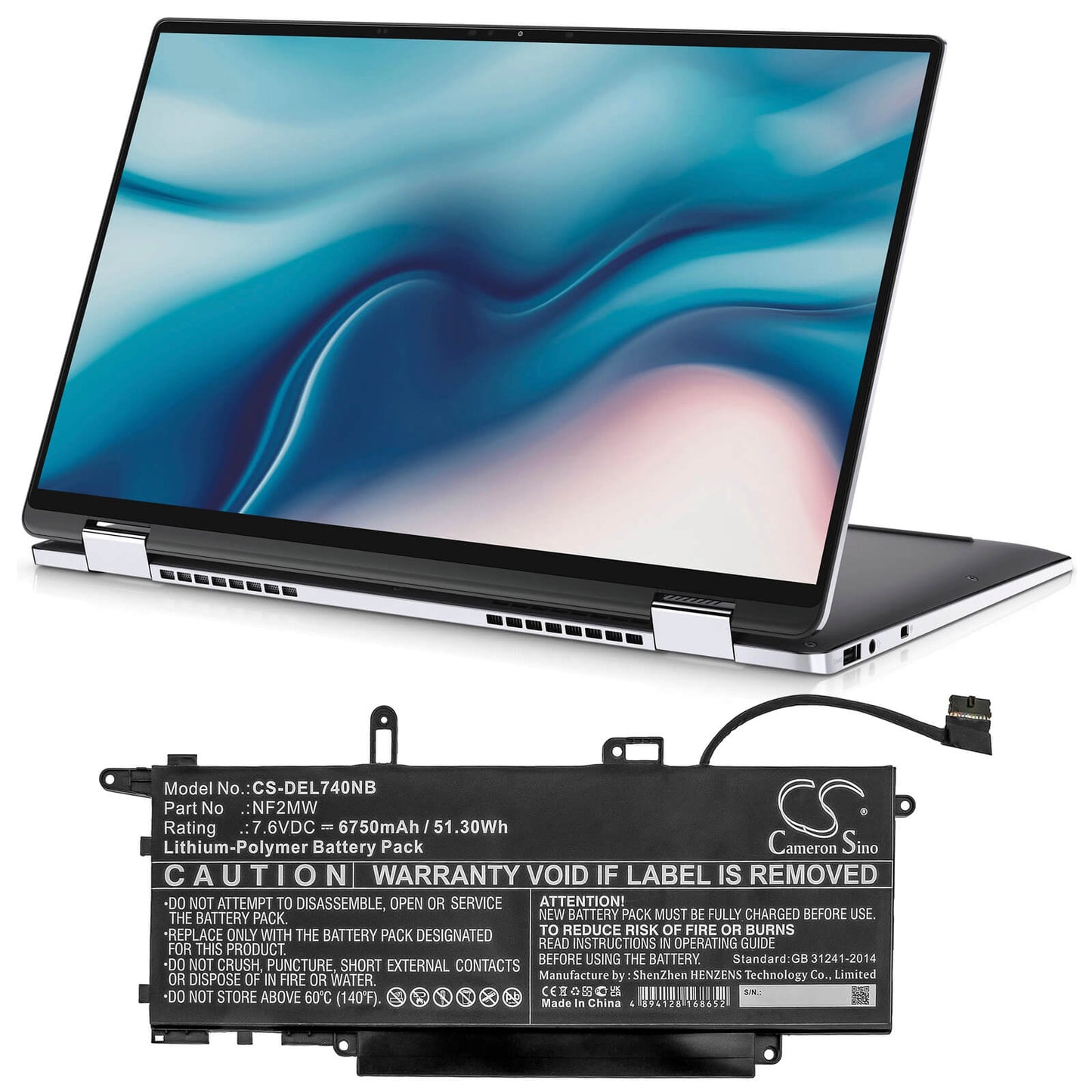 7.6V, 6750mAh, Li-Polymer Battery fits Dell, Latitude 7310 2-in-1, Latitude 7400 2-in-1, 51.3Wh