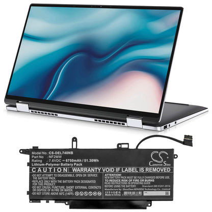 7.6V, 6750mAh, Li-Polymer Battery fits Dell, Latitude 7310 2-in-1, Latitude 7400 2-in-1, 51.3Wh