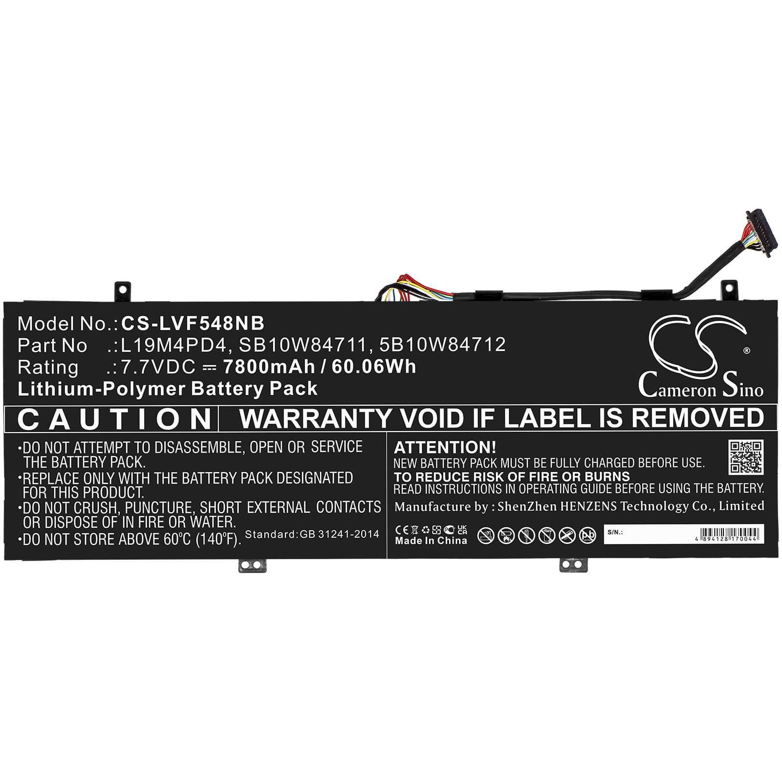 7.7V, 7800mAh, Li-Polymer Battery fits Lenovo, Flex 5g, Flex 5g-14q8cx05(81xe/82ak), 60.06Wh