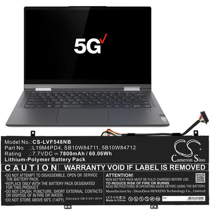 7.7V, 7800mAh, Li-Polymer Battery fits Lenovo, Flex 5g, Flex 5g-14q8cx05(81xe/82ak), 60.06Wh