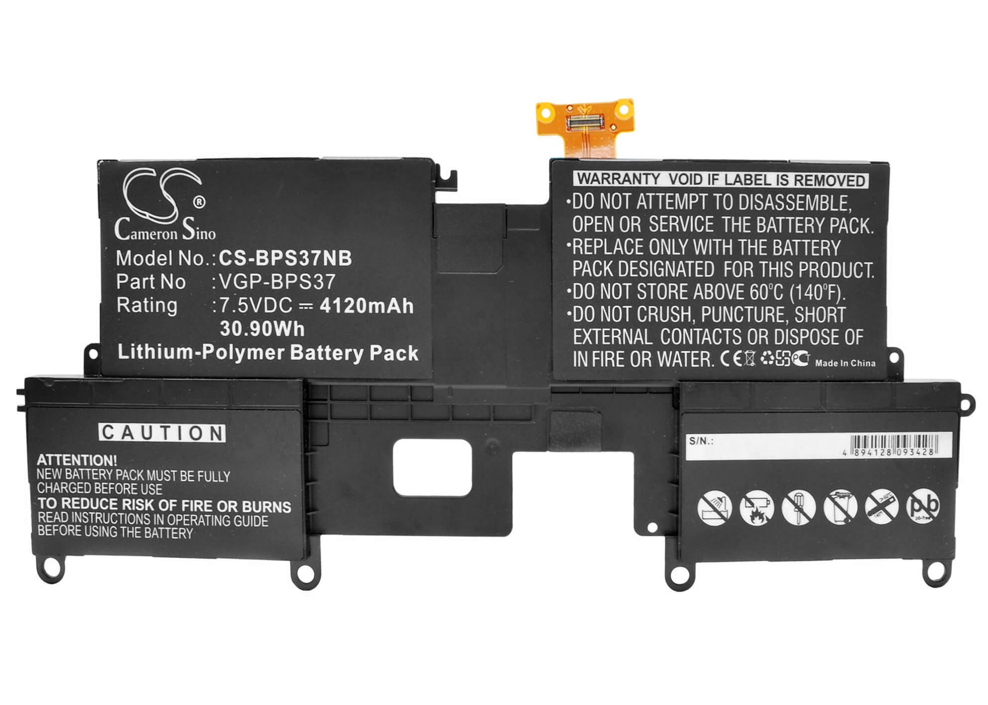 7.5V, 4120mAh, Li-Polymer Battery fits Sony, Svp11214cxb, Svp11216cw, 30.9Wh