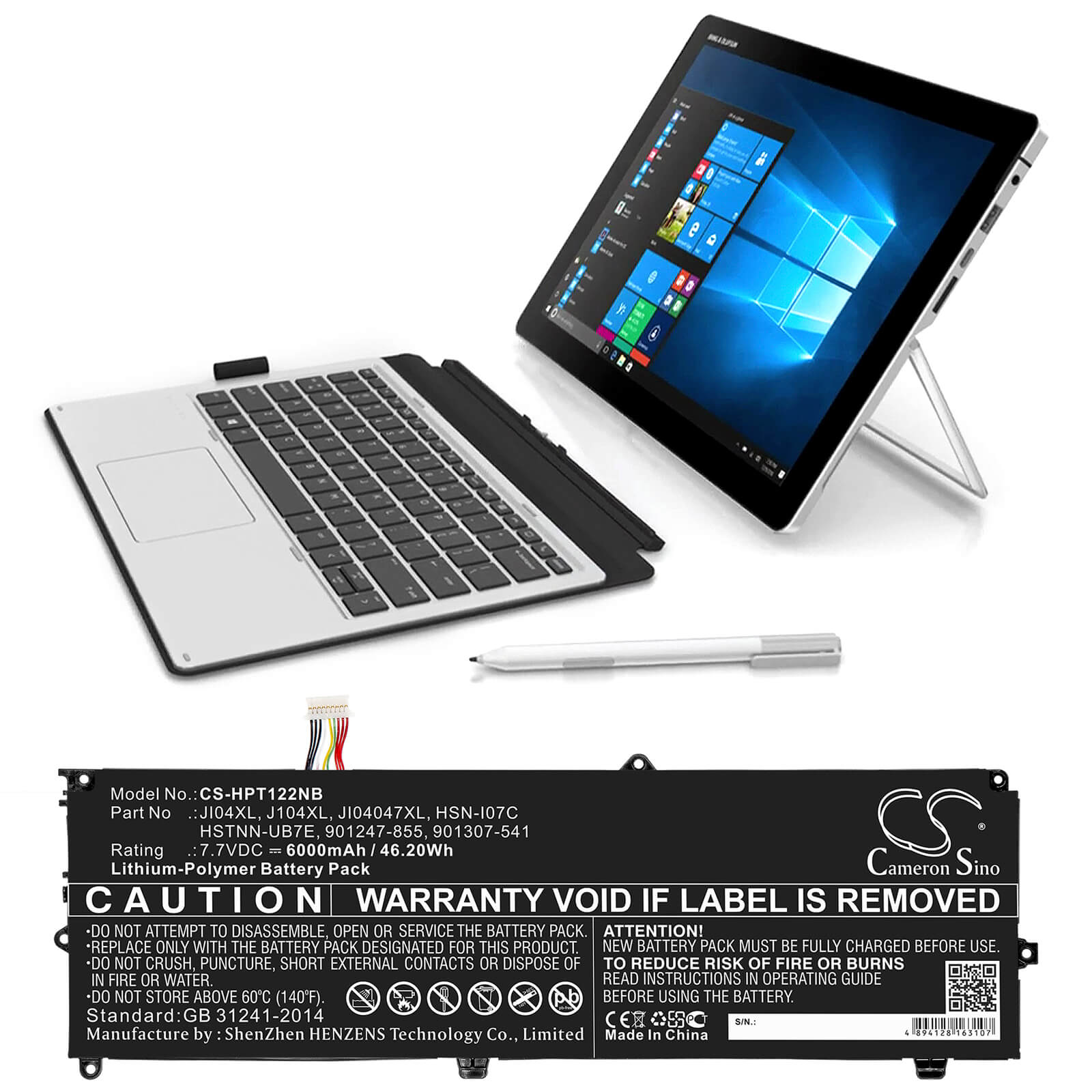 7.7V, 6000mAh, Li-Polymer Battery fits Hp, Elite X2 1012 G2, Elite X2 1012 G2 (1ke33aw), 46.2Wh