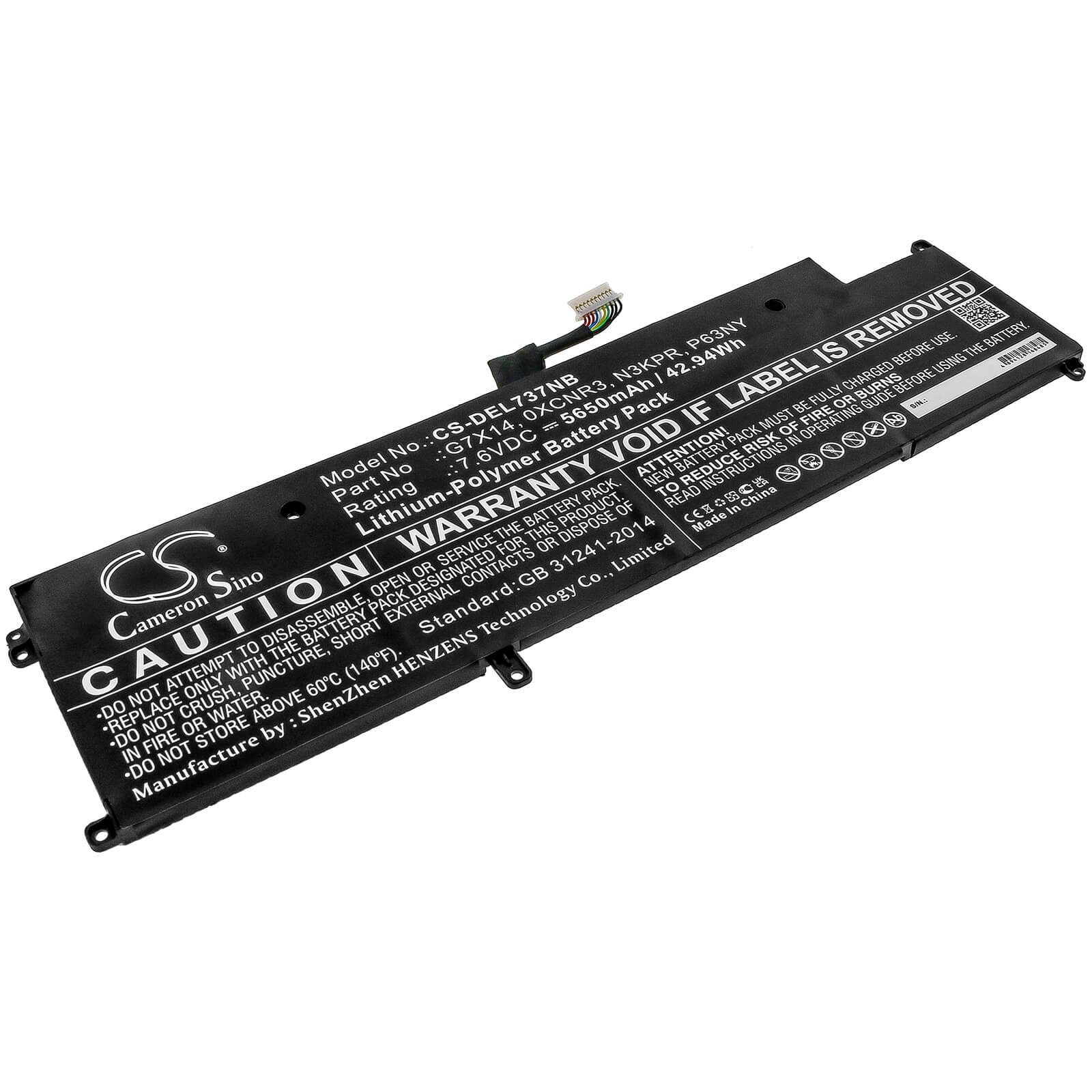 7.6V, 5650mAh, Li-Polymer Battery fits Dell, Latitude 13 7370, Latitude 7370, 42.94Wh