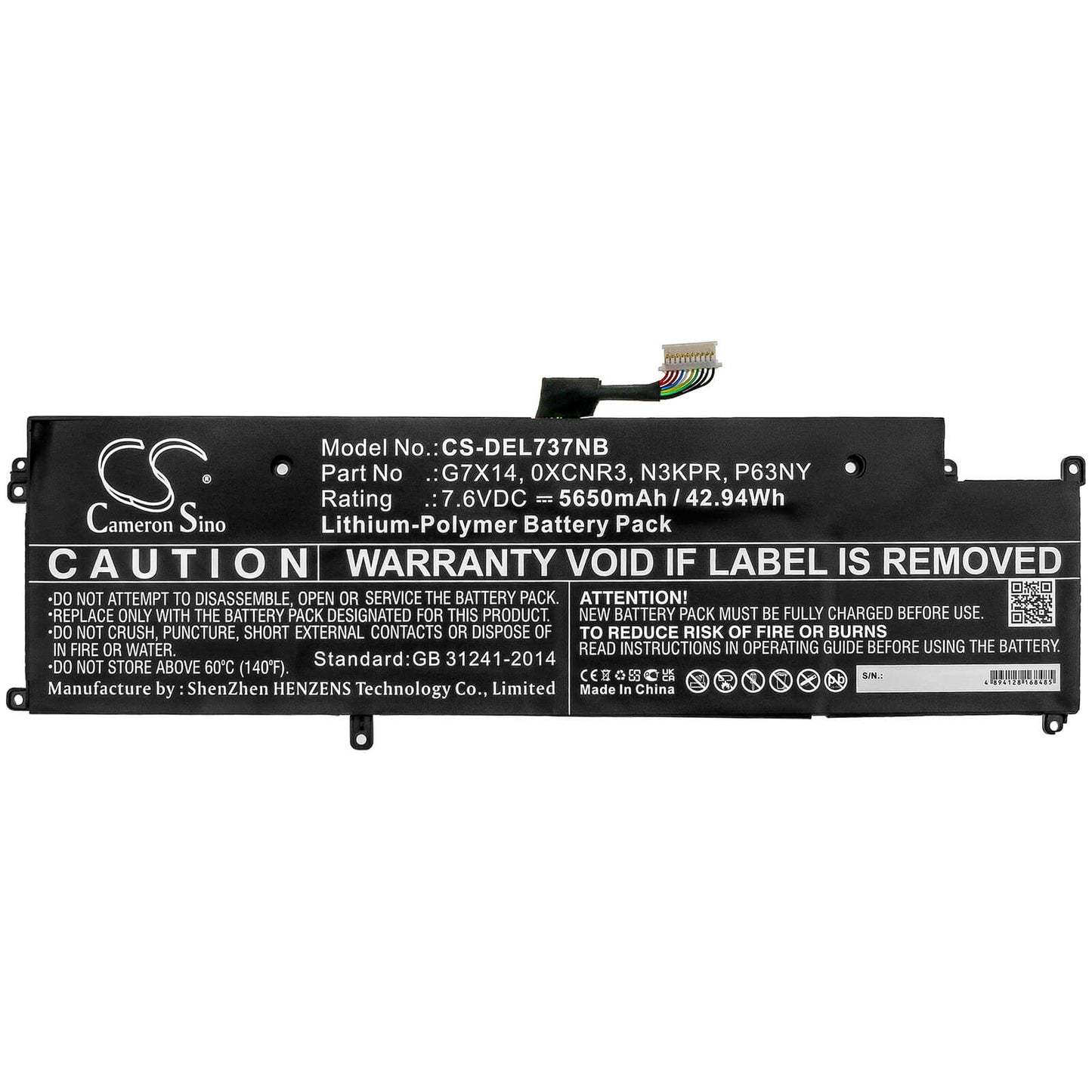 7.6V, 5650mAh, Li-Polymer Battery fits Dell, Latitude 13 7370, Latitude 7370, 42.94Wh