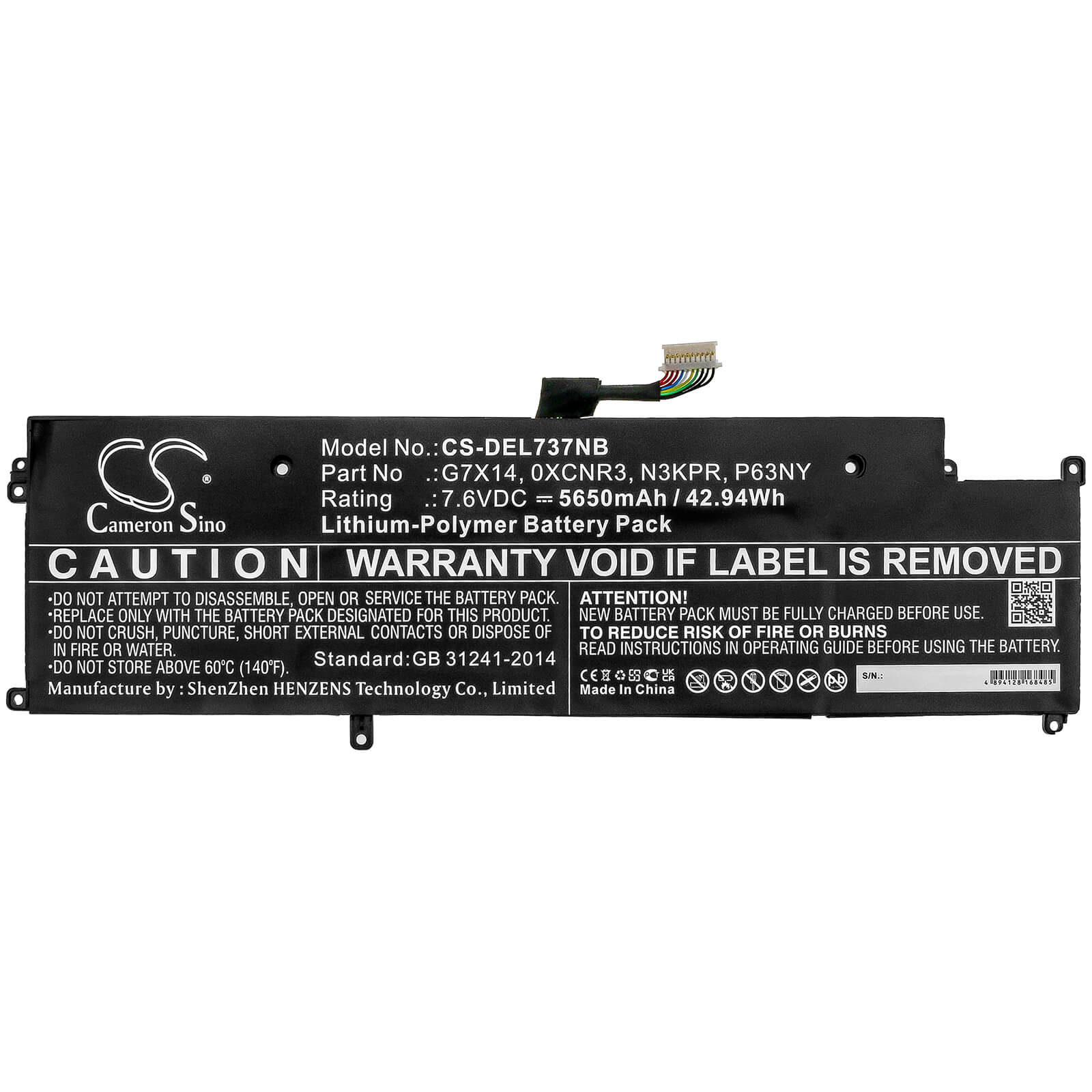 7.6V, 5650mAh, Li-Polymer Battery fits Dell, Latitude 13 7370, Latitude 7370, 42.94Wh