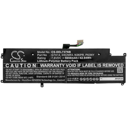 7.6V, 5650mAh, Li-Polymer Battery fits Dell, Latitude 13 7370, Latitude 7370, 42.94Wh