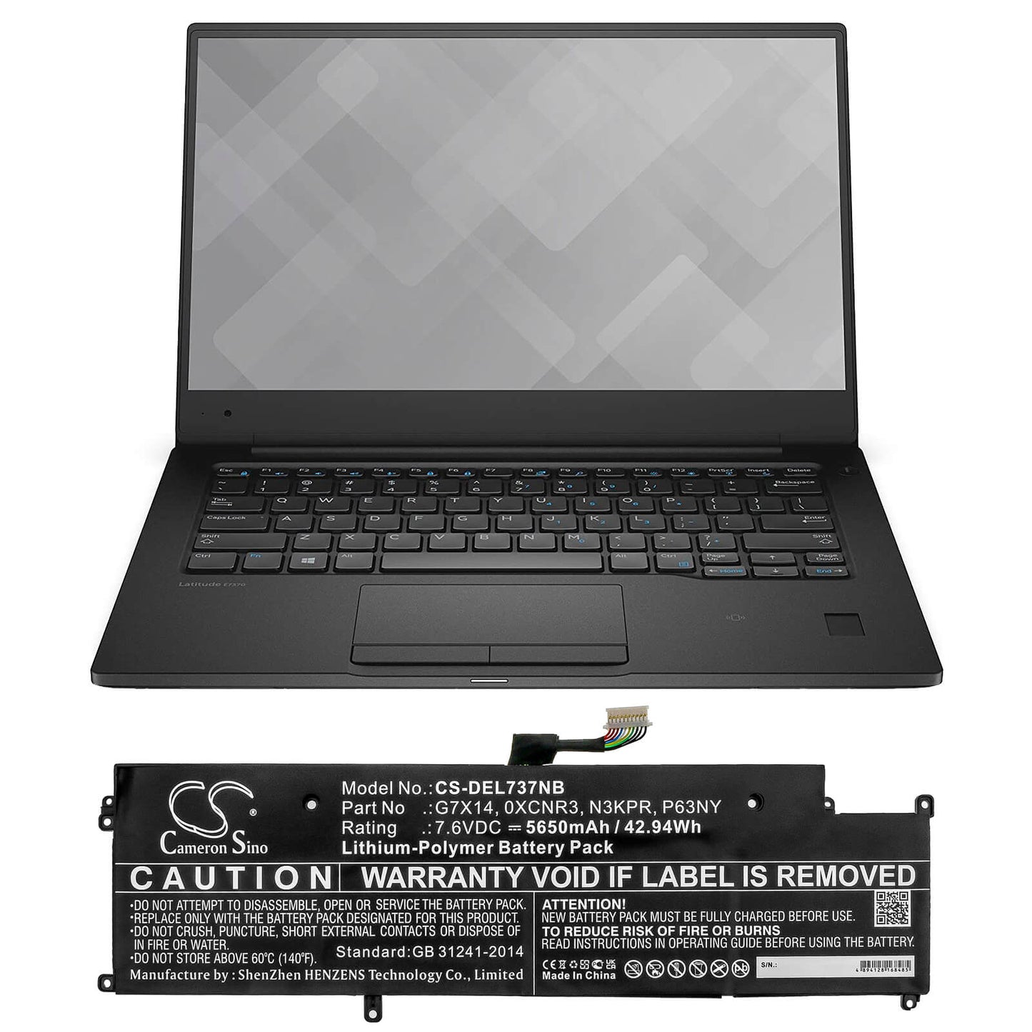 7.6V, 5650mAh, Li-Polymer Battery fits Dell, Latitude 13 7370, Latitude 7370, 42.94Wh