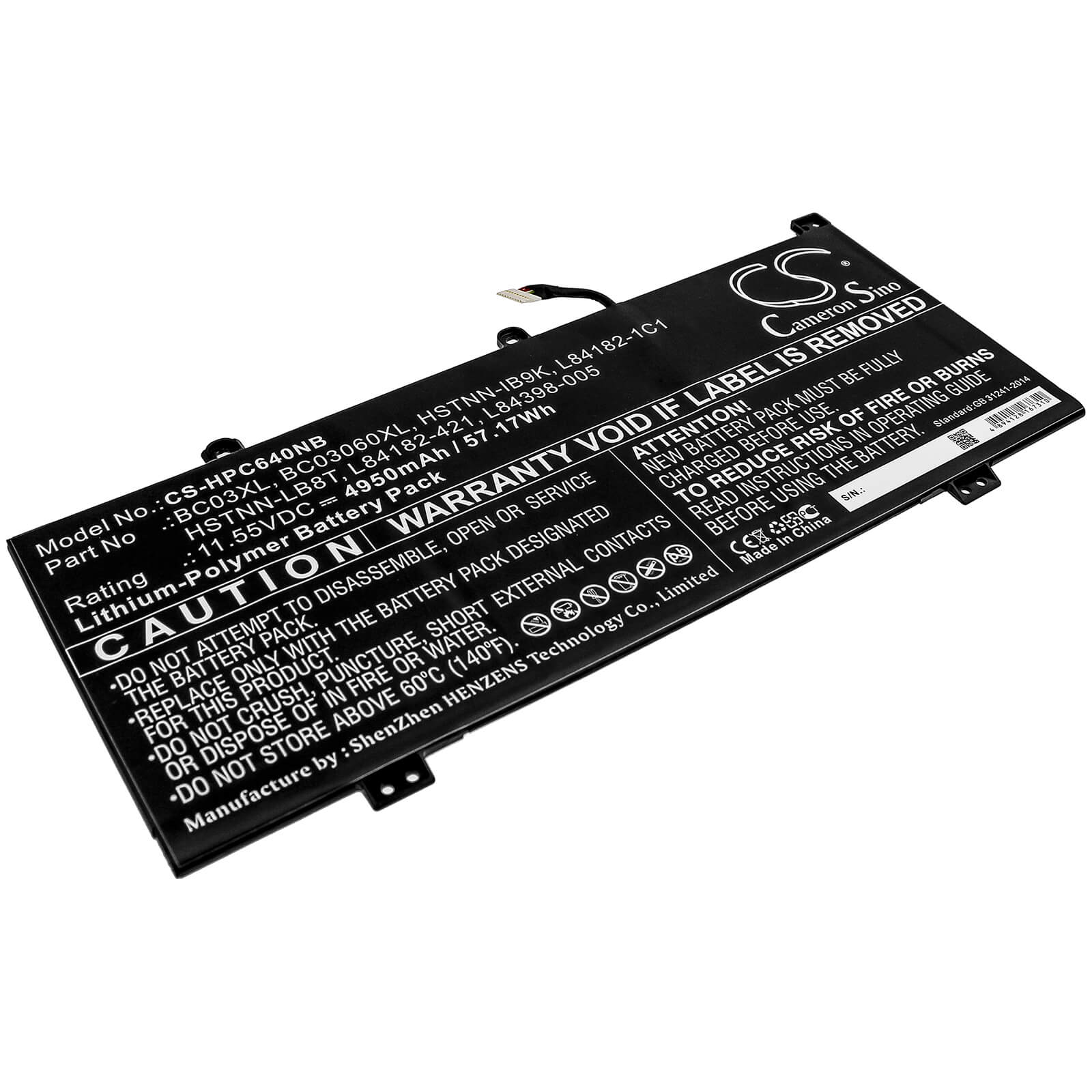 11.55V, 4950mAh, Li-Polymer Battery fits Hp, Chromebook X360 14c, Chromebook X360 14c-ca0053dx, 57.1725Wh