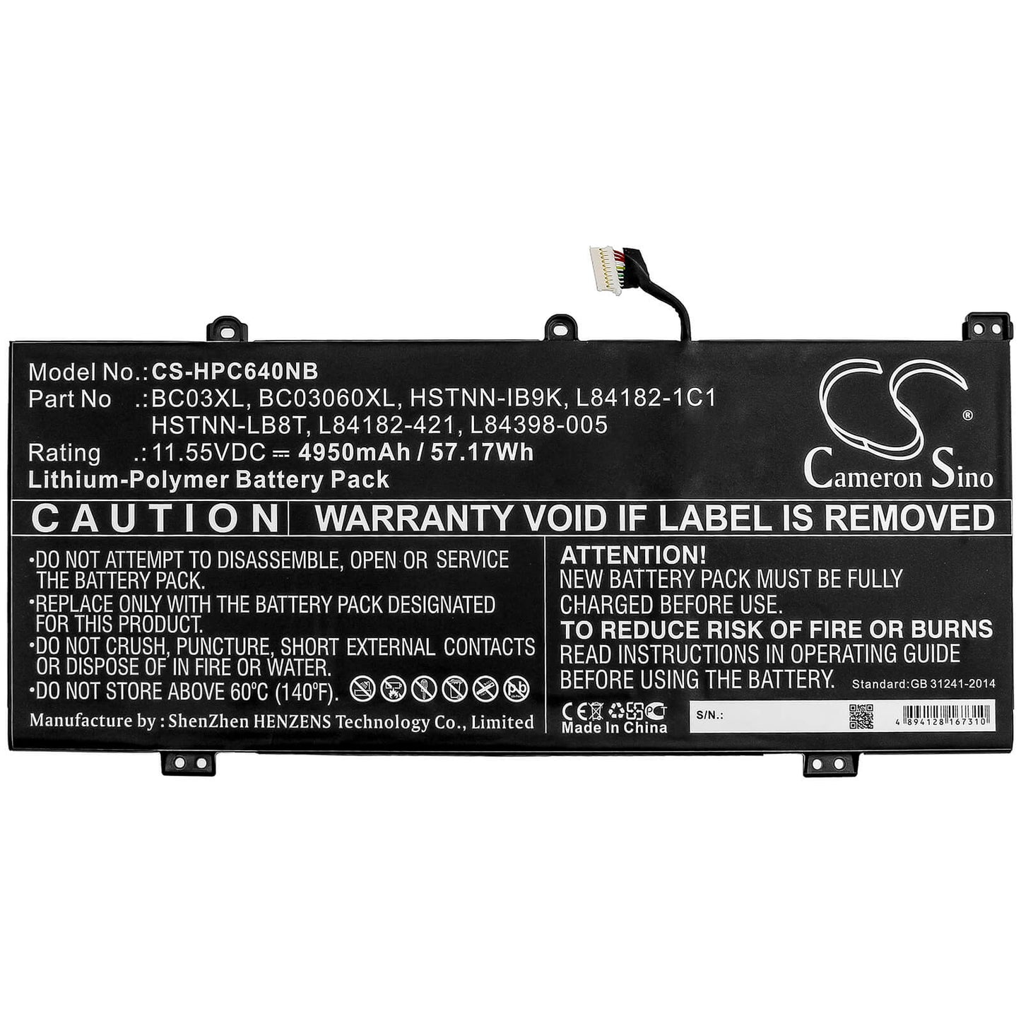 11.55V, 4950mAh, Li-Polymer Battery fits Hp, Chromebook X360 14c, Chromebook X360 14c-ca0053dx, 57.1725Wh