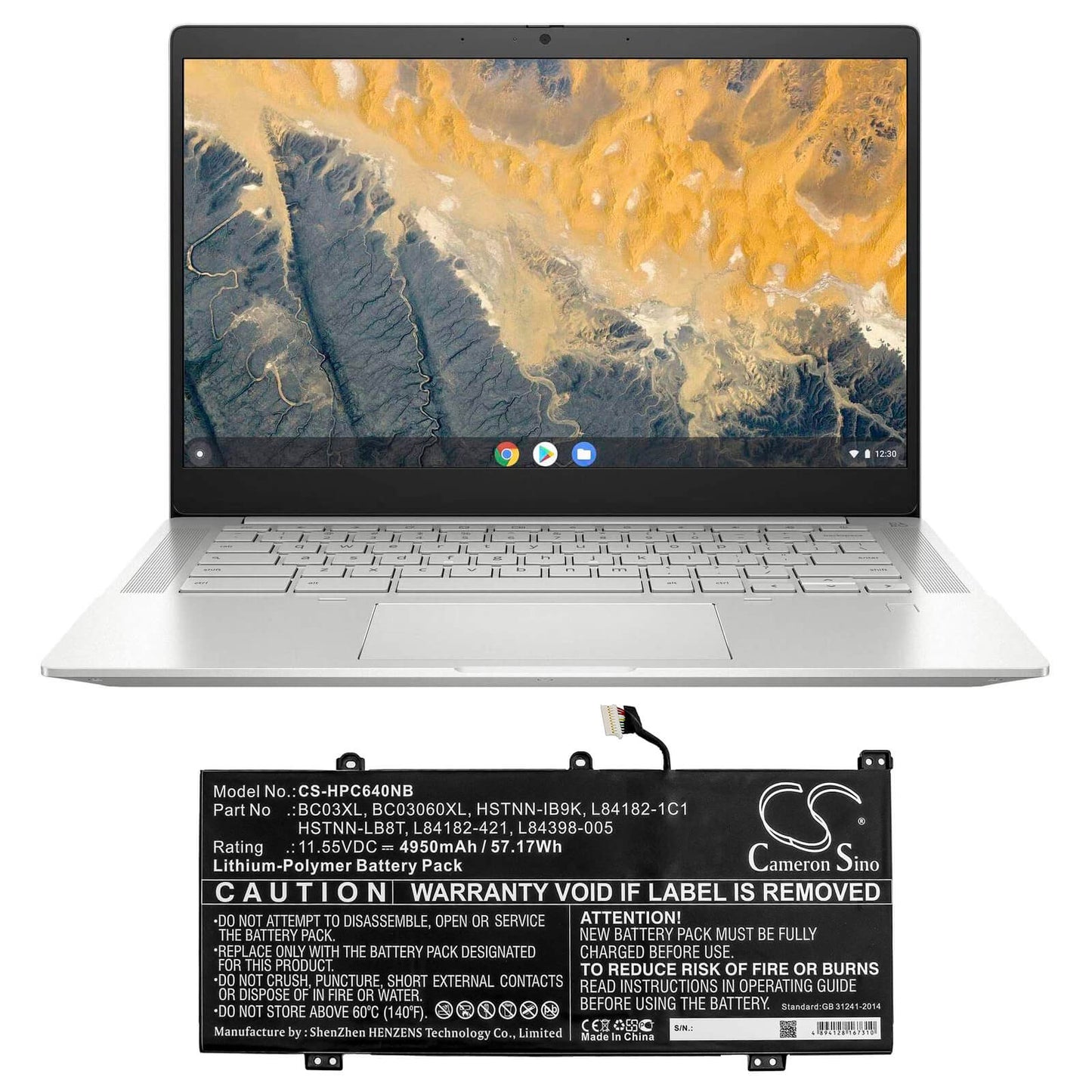 11.55V, 4950mAh, Li-Polymer Battery fits Hp, Chromebook X360 14c, Chromebook X360 14c-ca0053dx, 57.1725Wh