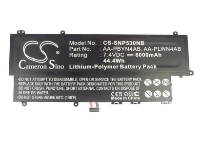 7.4V, 6000mAh, Li-Polymer Battery fits Samsung, 530u3, 530u3 Series, 44.4Wh