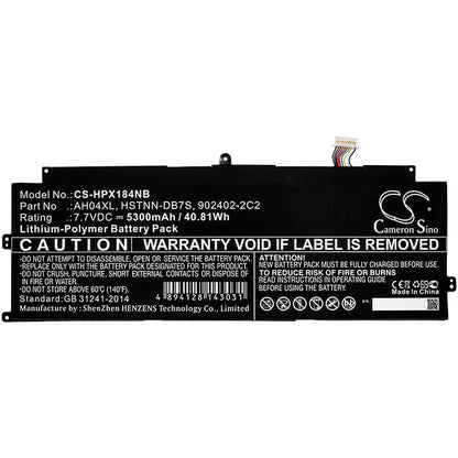 7.7V, 5300mAh, Li-Polymer Battery fits Hp, Spectre X2 12 Detachable Pc, Spectre X2 Detachable, 40.81Wh