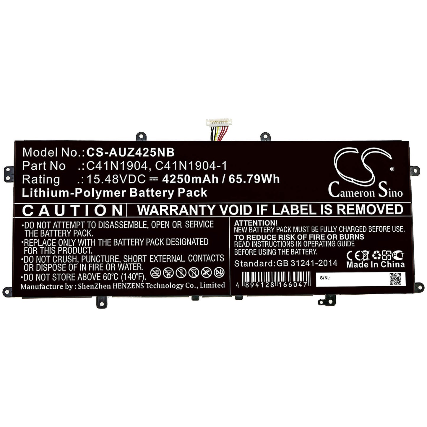 15.48V, 4250mAh, Li-Polymer Battery fits Asus, Deluxe 14s, Ux425ia, 65.79Wh