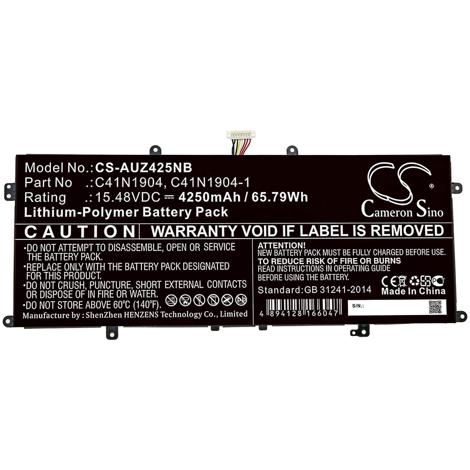 15.48V, 4250mAh, Li-Polymer Battery fits Asus, Deluxe 14s, Ux425ia, 65.79Wh