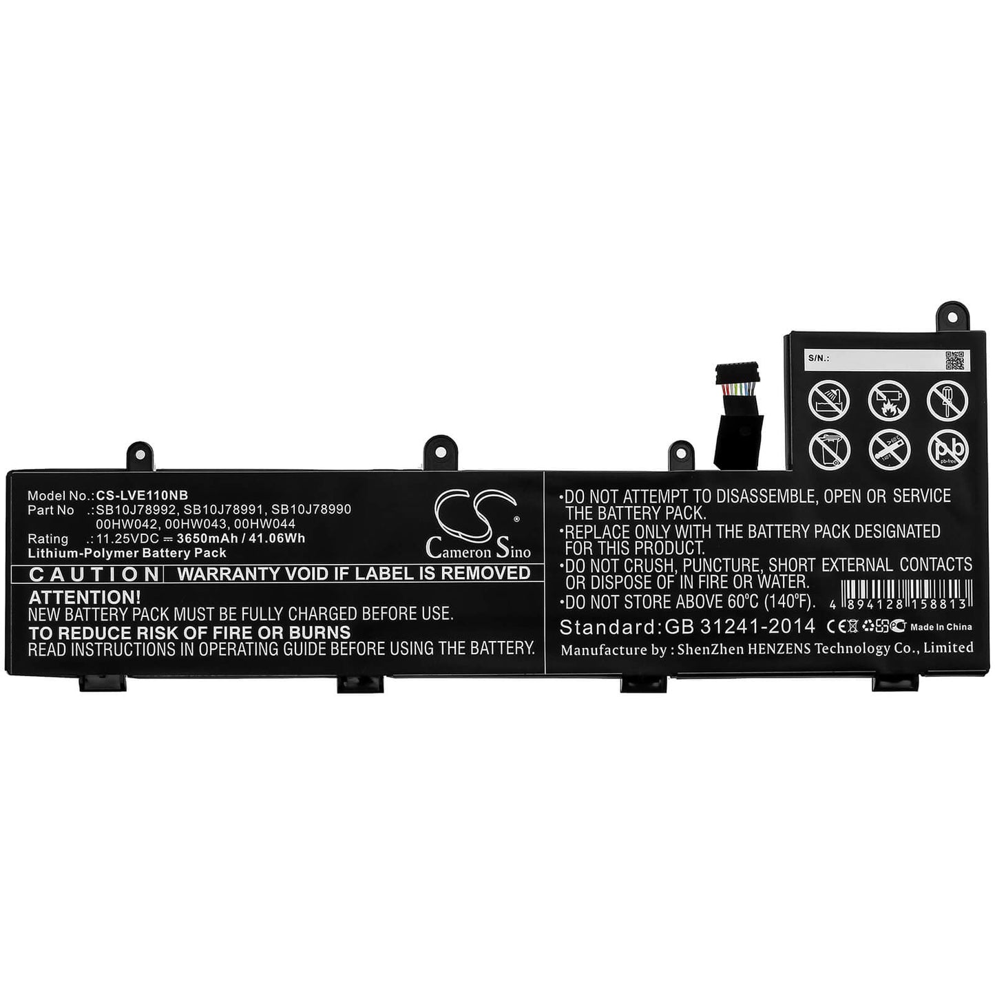 11.25V, 3650mAh, Li-Polymer Battery fits Lenovo, Thinkpad 11e Chromebook, Thinkpad 11e Yoga, 41.0625Wh