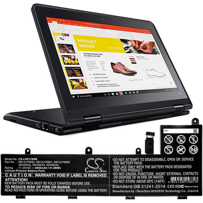 11.25V, 3650mAh, Li-Polymer Battery fits Lenovo, Thinkpad 11e Chromebook, Thinkpad 11e Yoga, 41.0625Wh