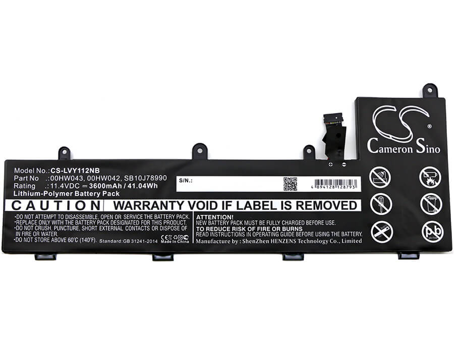 11.4V, 3600mAh, Li-Polymer Battery fits Lenovo, Thinkpad Yoga 11e Chromebook, Thinkpad Yoga 11e Chromebook 2, 41.04Wh