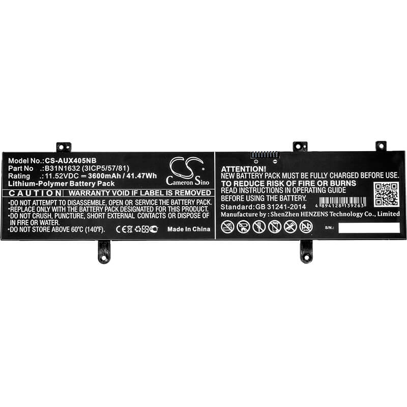 11.52V, 3600mAh, Li-Polymer Battery fits Asus, Vivobook 14, X405, 41.472Wh