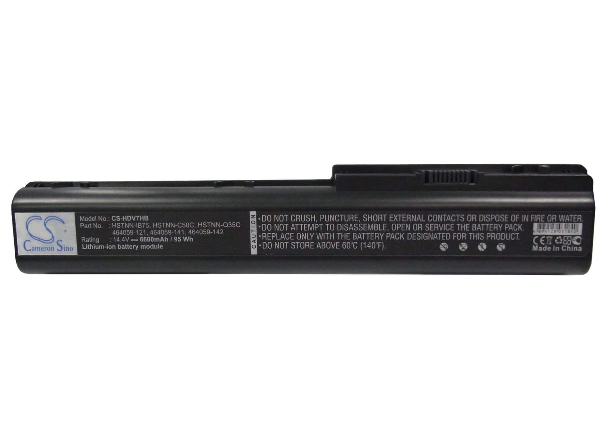 14.4V, 6600mAh, Li-ion Battery fits Hp, Pavilion Dv7, Pavilion Dv7- 1128ca, 95.04Wh
