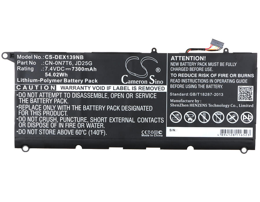 7.4V, 7300mAh, Li-Polymer Battery fits Dell, Xps 13 2015 9343, Xps 13 9343, 54.02Wh