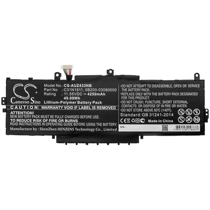 11.55V, 4250mAh, Li-Polymer Battery fits Asus, Bx433fn, Deluxe 13, 49.0875Wh