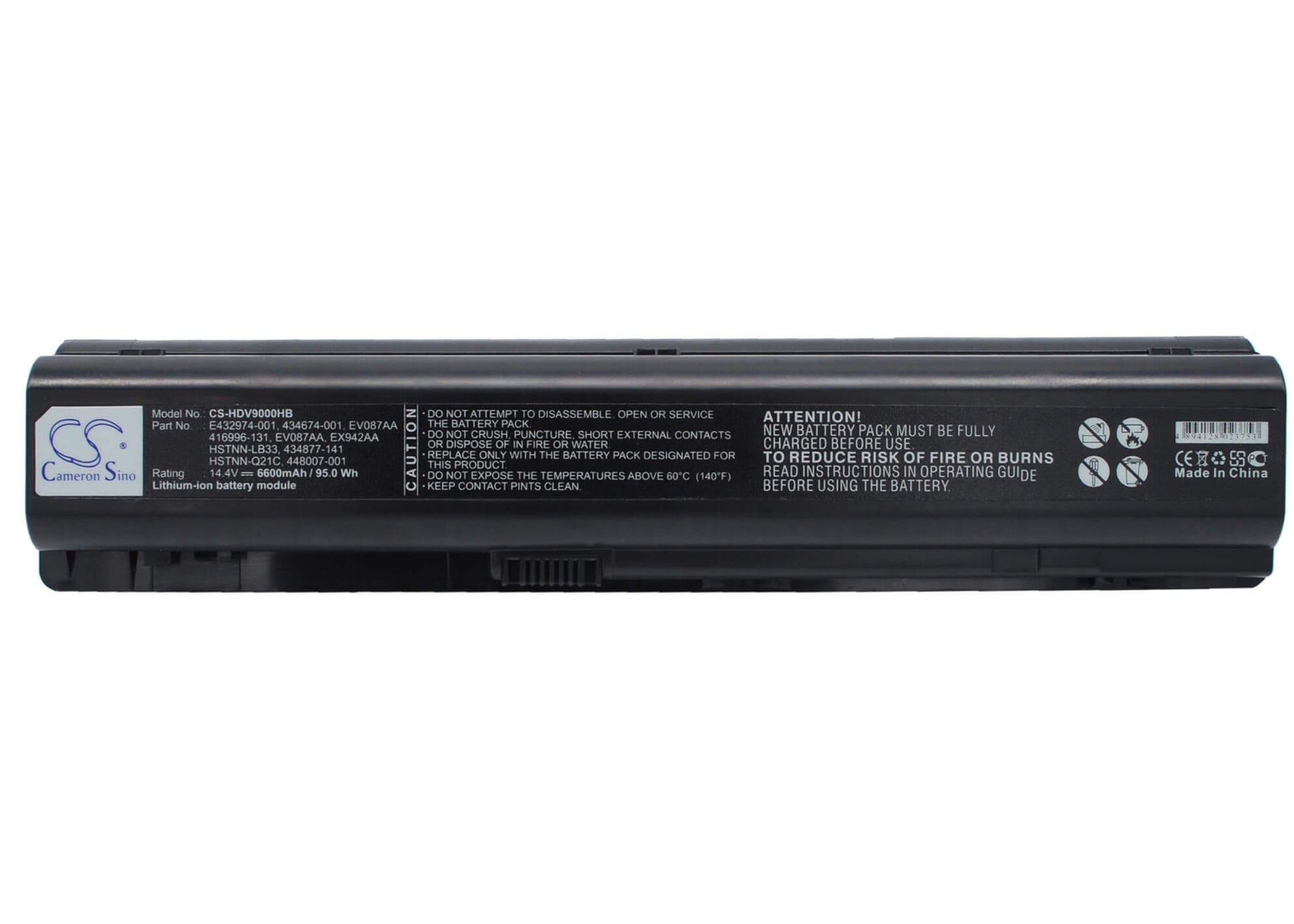 14.4V, 6600mAh, Li-ion Battery fits Hp, Pavilion Dv9000, Pavilion Dv9000ea, 95.04Wh