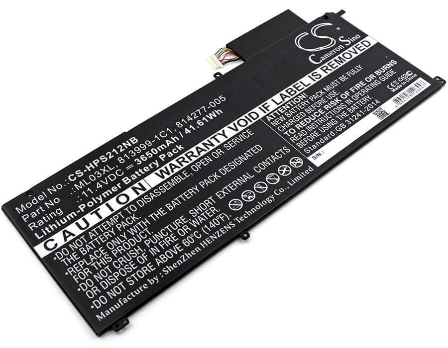11.4V, 3650mAh, Li-Polymer Battery fits Hp, 12-a001dx, Spectre 12-a000 X2, 41.61Wh