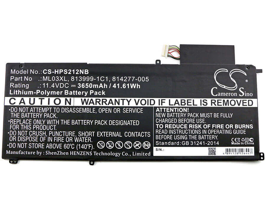 11.4V, 3650mAh, Li-Polymer Battery fits Hp, 12-a001dx, Spectre 12-a000 X2, 41.61Wh