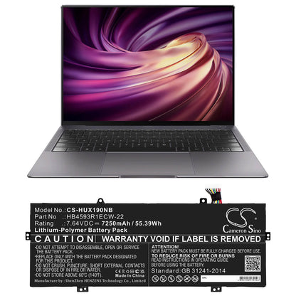 7.64V, 7250mAh, Li-Polymer Battery fits Huawei, Mach-w19l, Matebook X Pro 2020, 55.39Wh