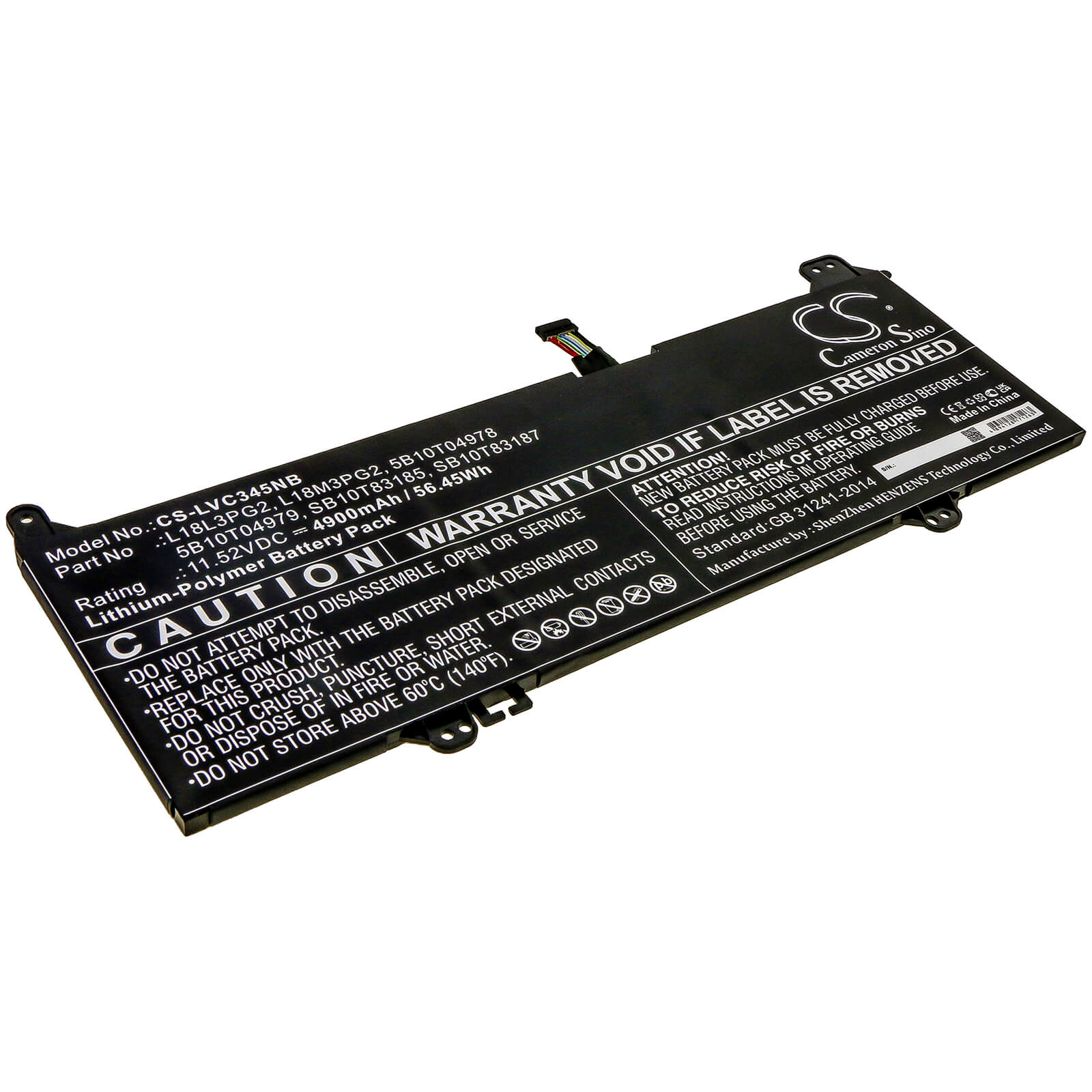11.52V, 4900mAh, Li-Polymer Battery fits Lenovo, 14e Chromebook 81mh000yau, 14e Chromebook 81mh0011au, 56.448Wh