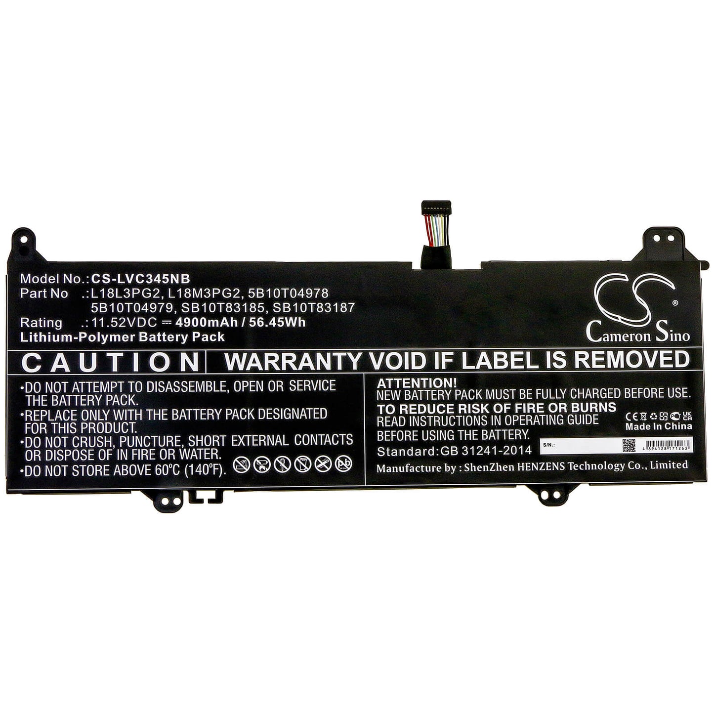 11.52V, 4900mAh, Li-Polymer Battery fits Lenovo, 14e Chromebook 81mh000yau, 14e Chromebook 81mh0011au, 56.448Wh