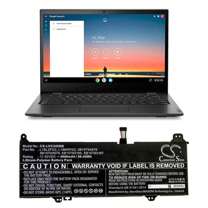 11.52V, 4900mAh, Li-Polymer Battery fits Lenovo, 14e Chromebook 81mh000yau, 14e Chromebook 81mh0011au, 56.448Wh