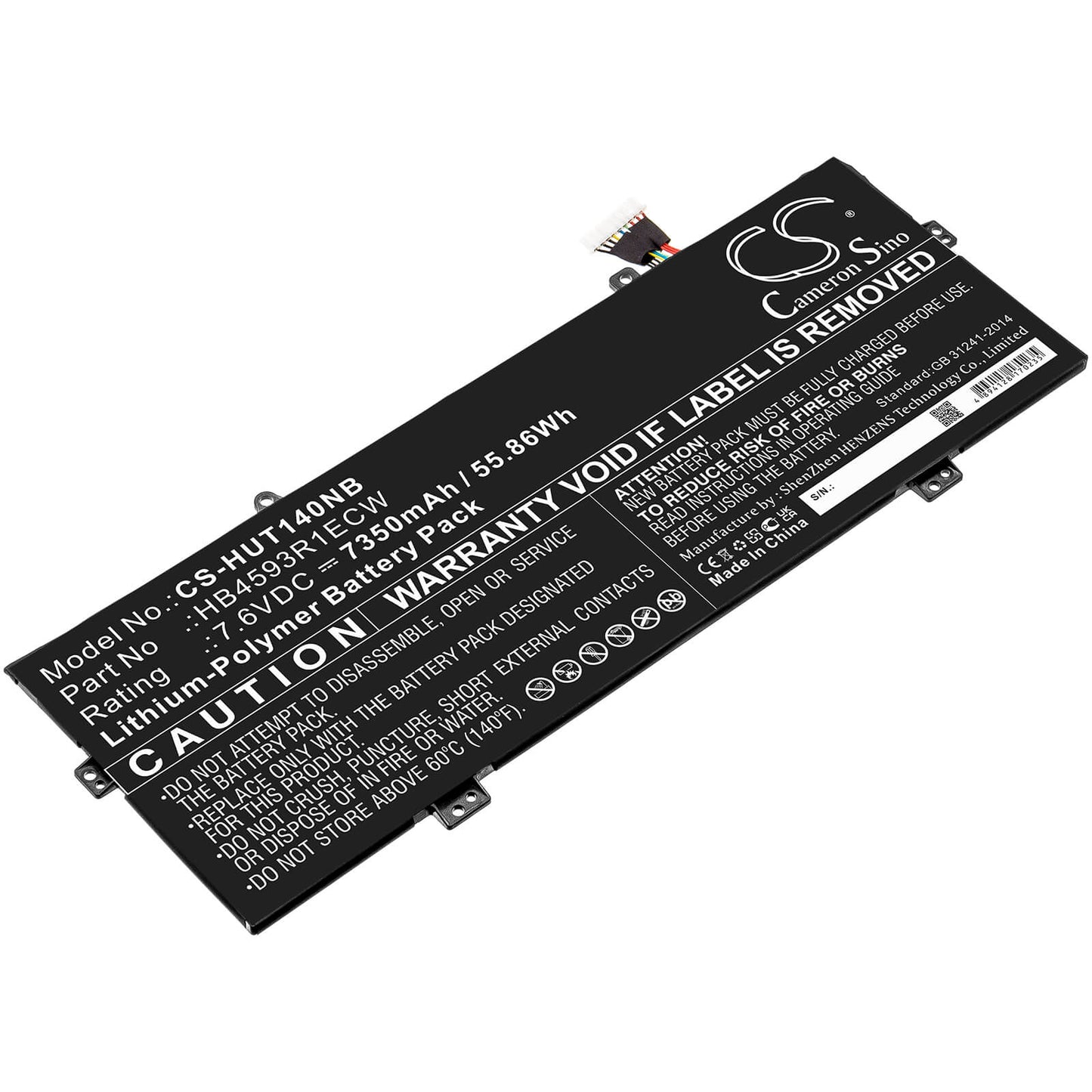 7.6V, 7350mAh, Li-Polymer Battery fits Huawei, Book X Pro I5-8250u 256gb, Book X Pro I5-8250u 8gb, 55.86Wh