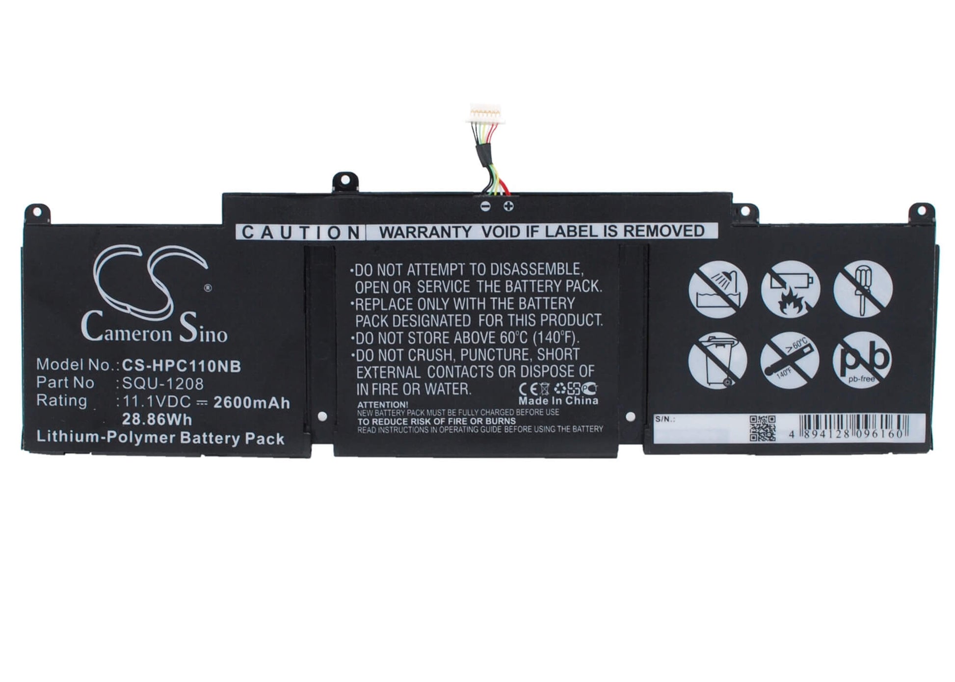 11.1V, 2600mAh, Li-Polymer Battery fits Hp, Chromebook 11, Chromebook 11 2000, 28.86Wh