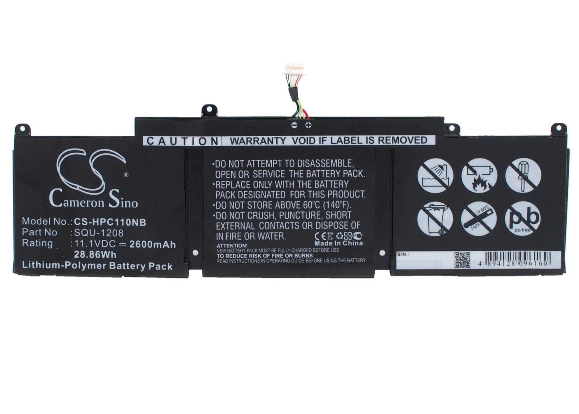 11.1V, 2600mAh, Li-Polymer Battery fits Hp, Chromebook 11, Chromebook 11 2000, 28.86Wh